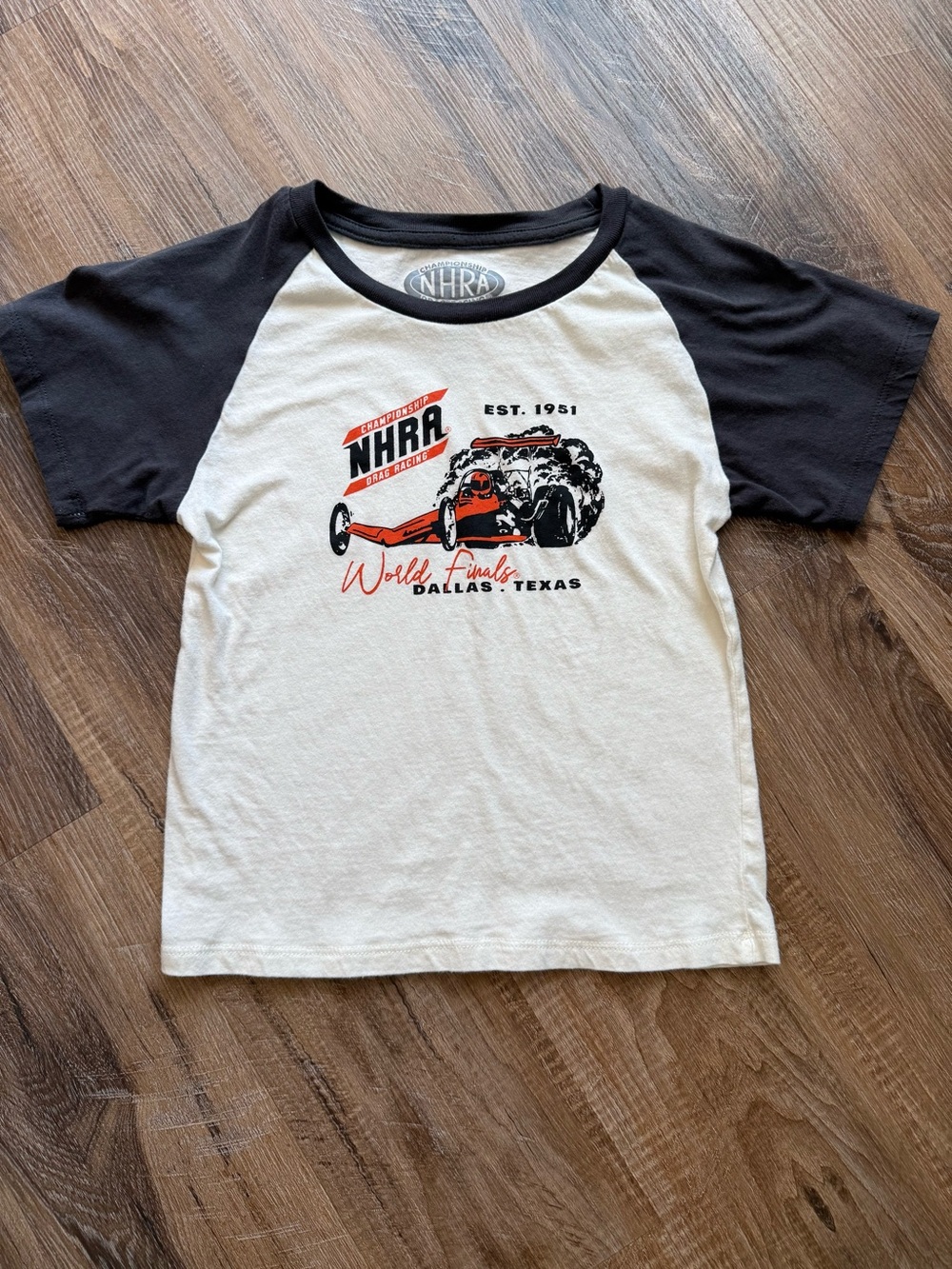 Raglan Tee - White & Black with Red Graphic